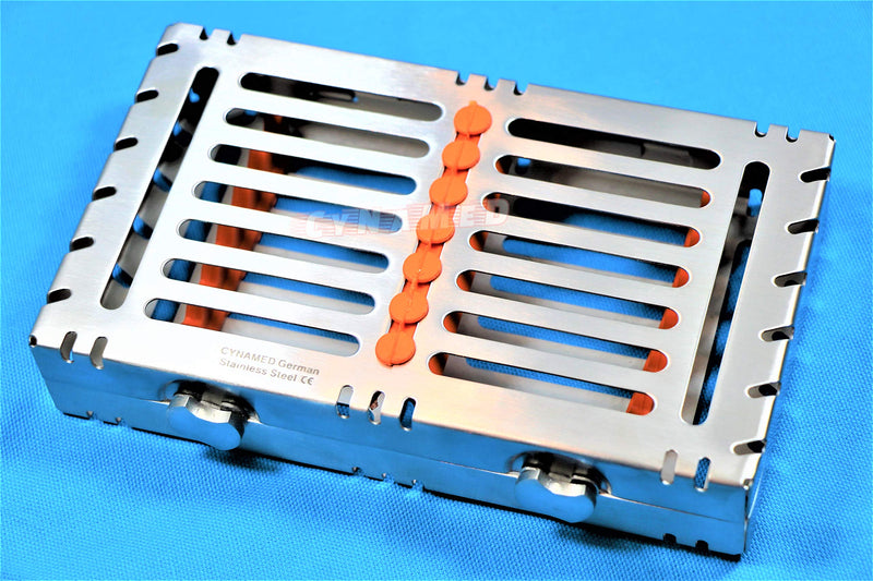 [Australia - AusPower] - German Stainless 1 Heavy Duty Dental Autoclave Sterilization Cassette Box Tray for 7 Instruments Button Type Detachable Cynamed 