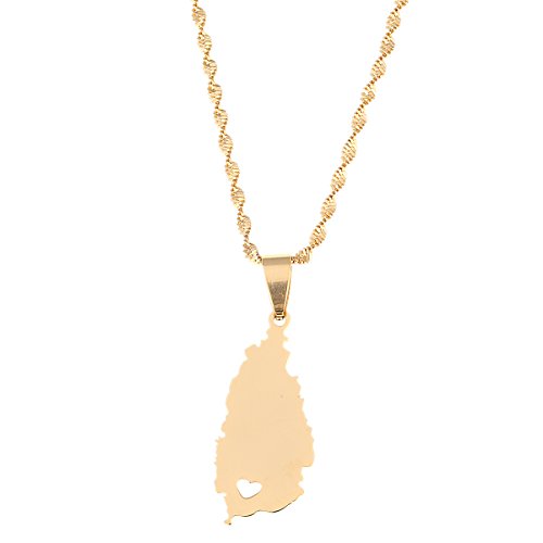 Stainless Steel Heart Saint Lucia Map Necklace St. Lucia Pendant Jewelry