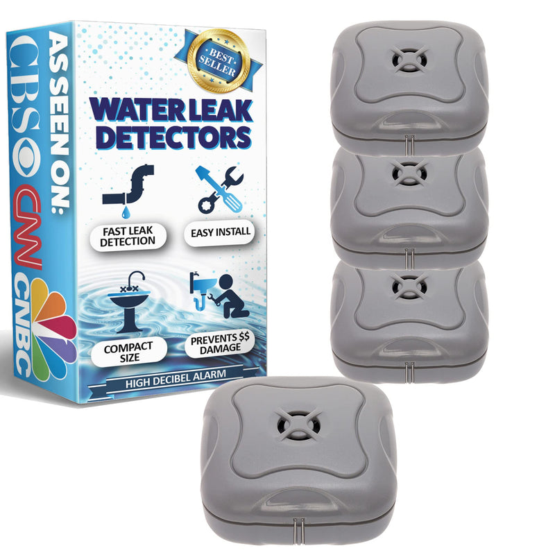 [Australia - AusPower] - 4 Pack Water Leak Detector - 95 dB Flood Detection Alarm Sensor for Bathrooms, Basements, Laundry Rooms, Garages, Attics and Kitchens by Mindful Design (Grey) 4 Count Grey 
