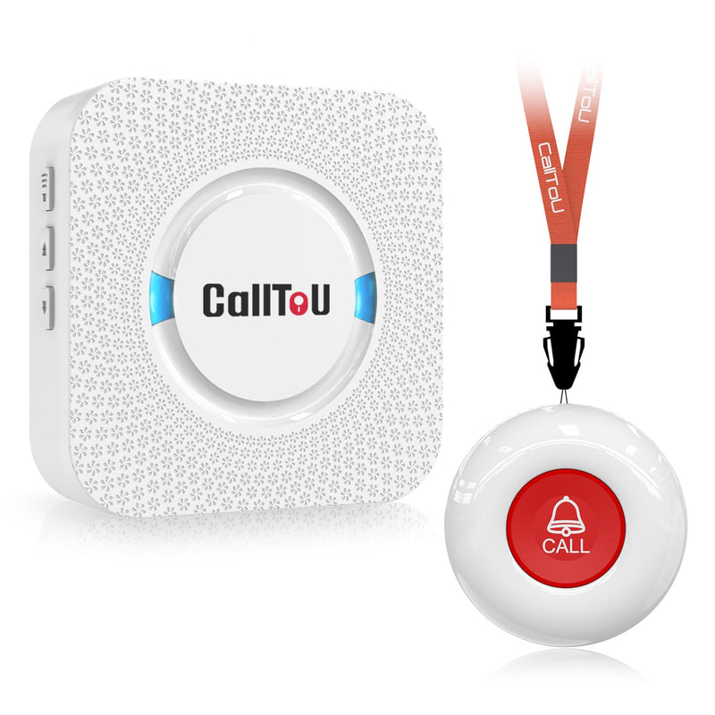 CallToU Caregiver Pager Wireless Call Button Nurse Alert System 500+ Feet for Home/Elderly/Patient/Disabled 1 Plugin Receiver 1 Waterproof Transmitter 1 call button + 1 receiver