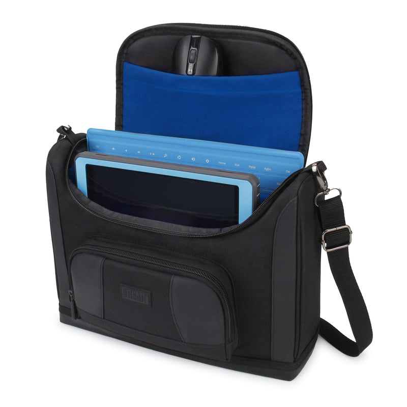 [Australia - AusPower] - USA Gear Compact Tablet Messenger Bag Compatible with Samsung Galaxy Tab S7 11", Lenovo Tab M10 10.3", Samsung Galaxy Tab S6 Lite 10.4" - Shoulder Strap, Padded Adjustable Interior (Blue) Black and Blue 