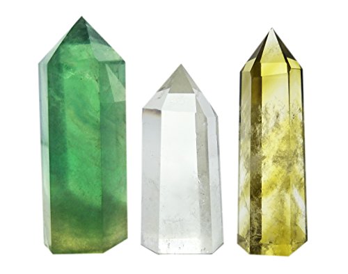 Mina Heal Crystal Wand Set, 3 PCS, Clear Quartz, Yellow Quartz & Fluorite