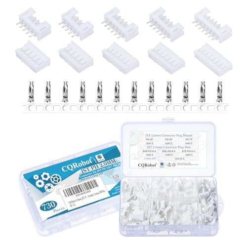 CQRobot JST PH 2.0 mm Grid 5/6/7-Pin Electrical Connector Set | Connector strip socket housing crimp contacts PCB cable board adapter cable assembly 90 sets/730 pieces 5P/6P/7P