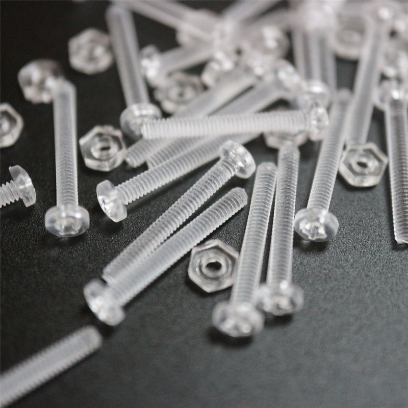 [Australia - AusPower] - Pack of 50 Transparent Clear Plastic, Pan Head, M2 x 16mm Nuts & Bolts -Acrylic Plastic Screws, (5/64 x 5/8 in) 
