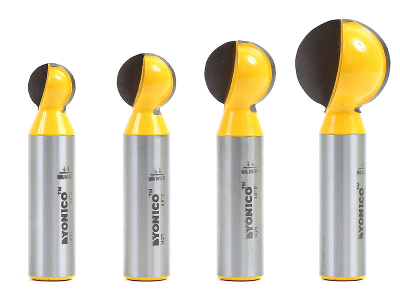 YONICO Groove Ball End Router Bit Set 4 Bit 1/2-Inch Shank 14471 4 Bit Set - 1/2" Shank