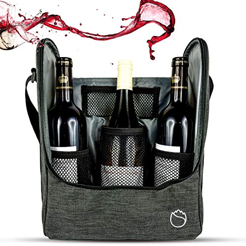Insulated Wine 3 or 6 Bottle Carriers Tote Travel Cooler Gift Bag For Airplane Liquor With Padded Shoulder Strap 3-bottle 3-Green