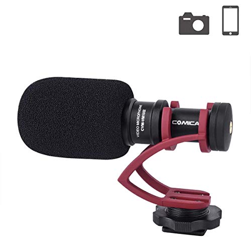 Comica Camera Microphone Directional Condenser Shotgun Video Microphone with Wind Muff for DSLR, Mirrorless Cameras, and Smartphones (CVM-VM10II R) Red