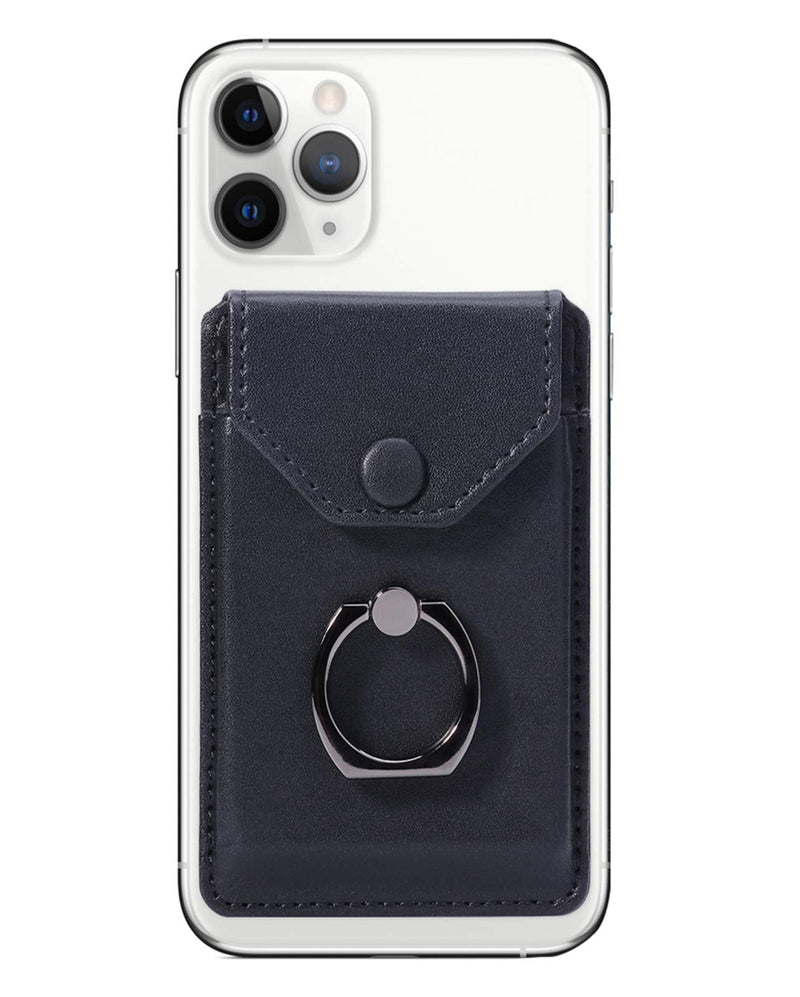 [Australia - AusPower] - YUNCE Ring Stand Stick on Wallet Cell Phone Slim Leather Wallet Stick on Wallet Credit Card RFID Blocking Sleeve Black 