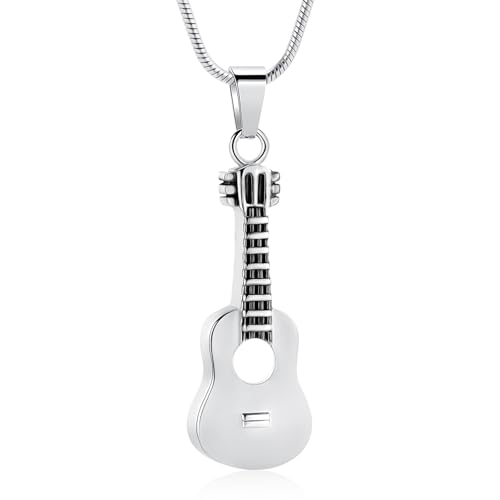 Oinsi Guitar Urn Necklace for Ashes Cremation Pendants Jewelry Ashes Holder Memorial Urn Necklace Cremation Jewelry for Human with Filling Kits Silver