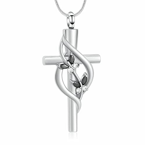 Minicremation Urn Necklaces for Ashes Crystal Butterfly Cross Memorial Pendant for Women Black