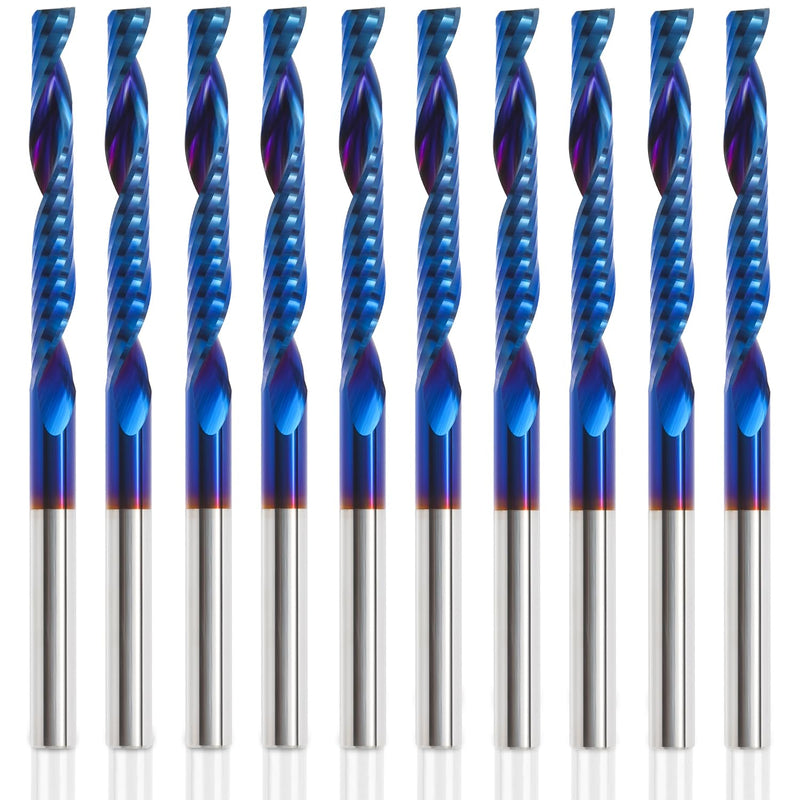 HQMaster 10 Pack O Flute CNC Router Bit 1/8” Shank Spiral Upcut Router Bit Single Flute End Mill Set Milling Cutter 1/8" Cutting Dia Tungsten Carbide Engraving Tool for MDF Acrylic PVC Wood Board