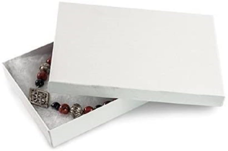 RJ Displays 15 Pack Cotton Filled White Color Paper Cardboard Jewelry Boxes for Necklace, Bracelet Boxes, Watch & Small Gifts Box, Jewelry Gift Boxes Size 7" x 5" x 1-1/8" Inch - (White)