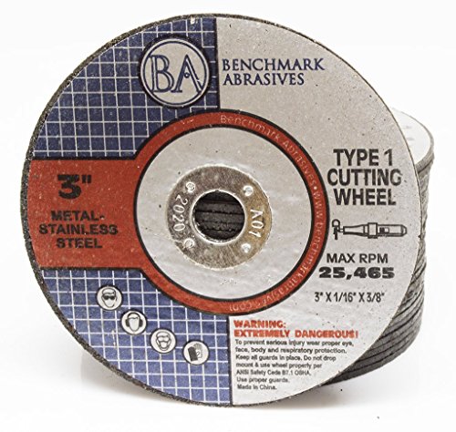 Benchmark Abrasives 3-inch aluminum oxide thin cut-off wheels, 1/16-inch thick, 3/8-inch arbor, 25-pack