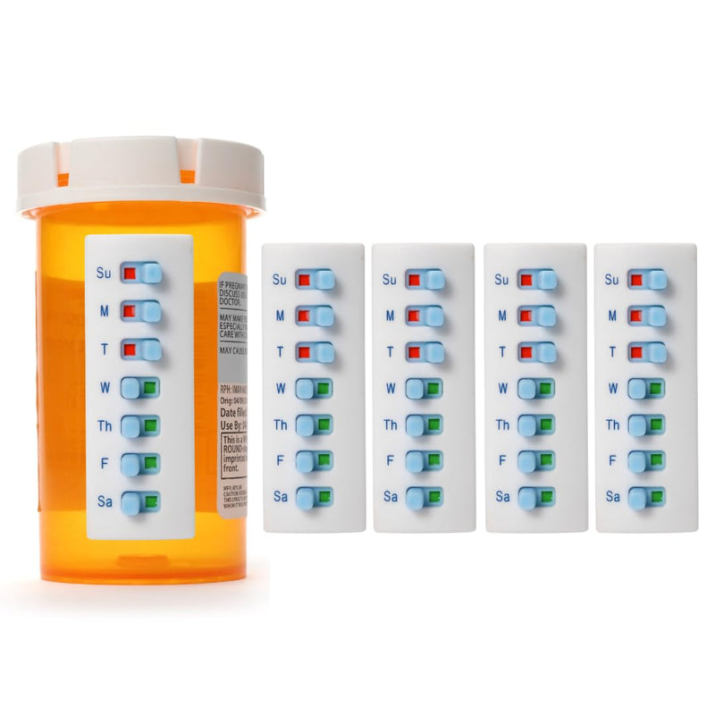 [Australia - AusPower] - 5 Pack Medication Tracker and Reminder, Take-n-Slide Reusable Peel and Stick Pill Trackers Attach to Your Bottle 7 Day Medicine Vitamins Pets Pill Organizer Alternative Medication Aid White 5 Count (Pack of 1) 