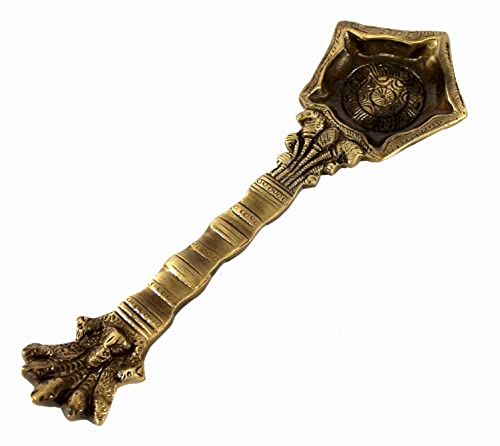 eSplanade Brass Panchmukhi Nag Head Pooja Diya | Home Decor | Oil Lamp, Deepak, Aarti Diya - Golden, 8.5" Inches