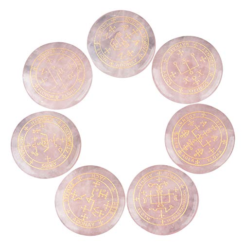rockcloud 7PCS Rose Quartz Engraved Magic Circle Round Healing Crystal