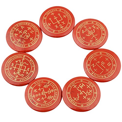 rockcloud 7PCS Red Jasper Engraved Magic Circle Round Healing Crystal
