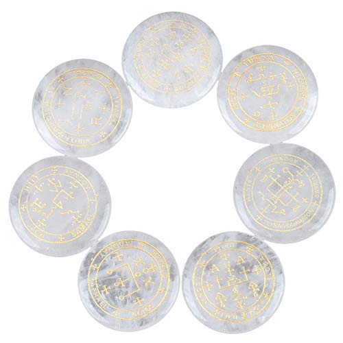 rockcloud 7PCS Rock Quartz Engraved Magic Circle Round Healing Crystal