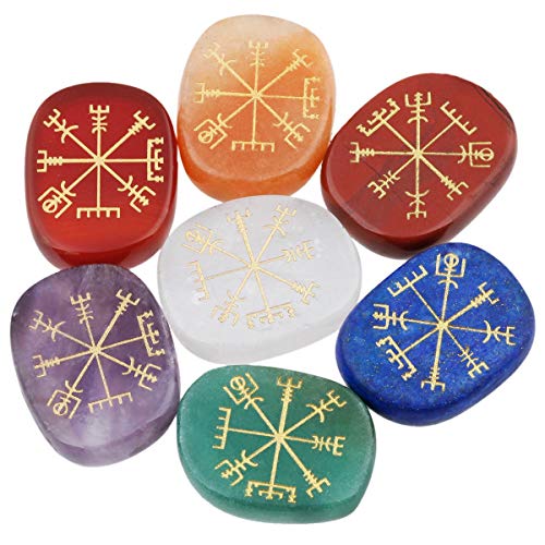 SUNYIK 7 Chakra Engraved Vegvisir Symbols Stone Set