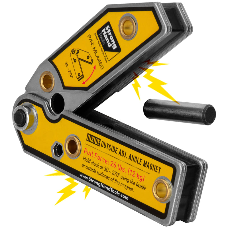 Strong Hand Tools Adjustable Angle Magnetic Square, Angle 30°-270°, Inside/Outside Magnets, Angle Setting Pin, Mag. Pull Force 26 lbs, Welding Square, "4.7", MLA450, Strong Hand Tools 4.7"