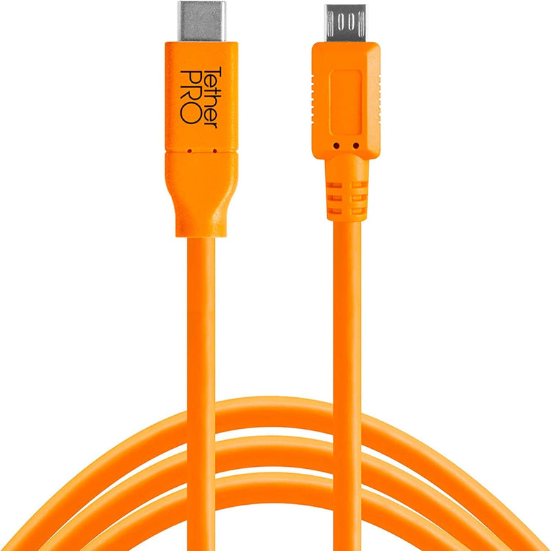 TetherPro USB-C to 2.0 Micro-B 5-Pin, 5Gbps Gen 1, 15' (4.6m), High-Visibility Orange