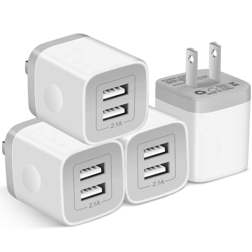 [Australia - AusPower] - Wall Charger,4-Pack 2.1A Dual Port USB Power Adapter Plug Charging Block Cube for Phone 8/7/6 Plus/X, Pad, Samsung Galaxy S5 S6 S7 Edge,LG, Android (White) White 