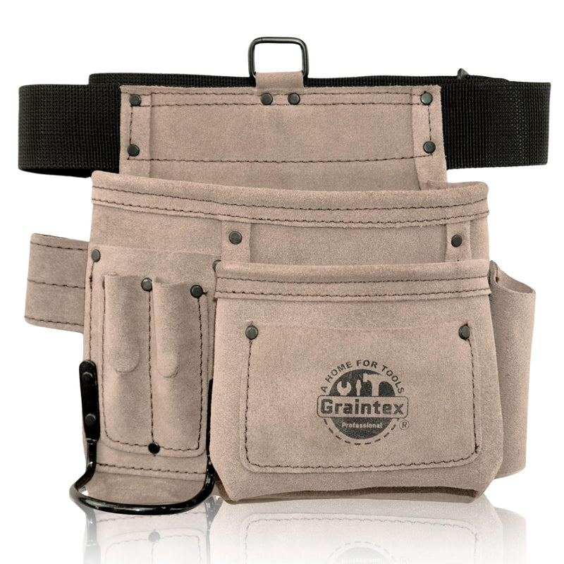 Graintex 5 Pocket Suede Leather Tool Belt/Bag, Multipurpose Leather Tool Belt for Women and Men, Ideal for Construction, Electrician, Handymen, Carpenter, Gardening Pouch & DIY Projects