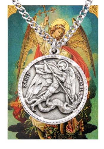 Westmon Works St Michael Pewter Medal One Inch Saint Pendant on a Stainless Steel Chain Boxed Gift Set