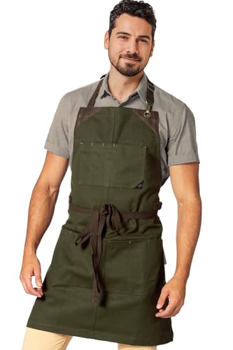 Under NY Sky green knife roll apron made of heavy-duty canvas with leather support for professional knife storage.