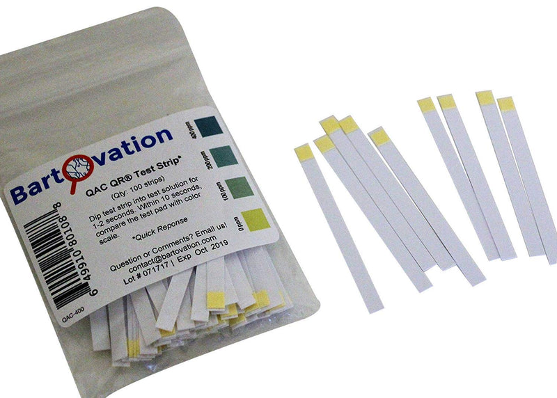 [Australia - AusPower] - Restaurant Quaternary Ammonium (QAC, Multi Quat) Sanitizer Test Strips, 0-400 ppm [Bag of 100 Plastic Strips] 