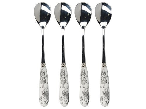 V&A Alice in Wonderland Stainless Steel Teaspoons with Decorative Porcelain Handles, 15.5 cm (6 Inch) - White