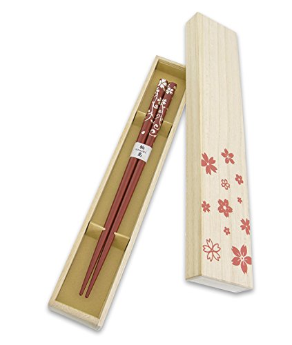 Japanese Natural Lacquered Wooden Chopsticks Sakura Collection in Gift Box (Karasakura, Vermilion)