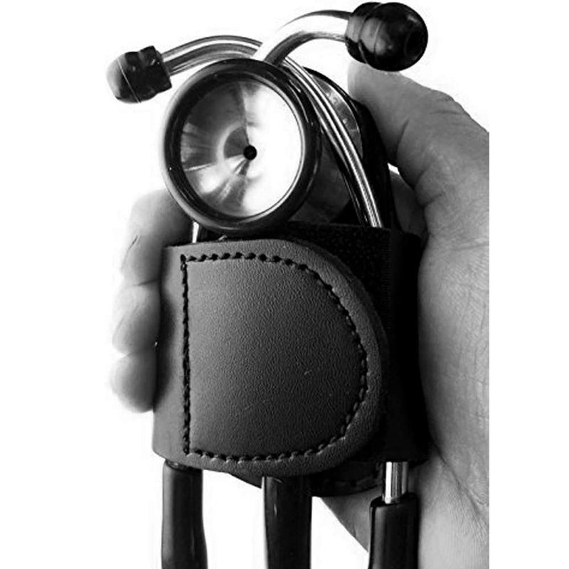 [Australia - AusPower] - Genuine Leather Black Stethoscope Holder for Nurses and Doctors 