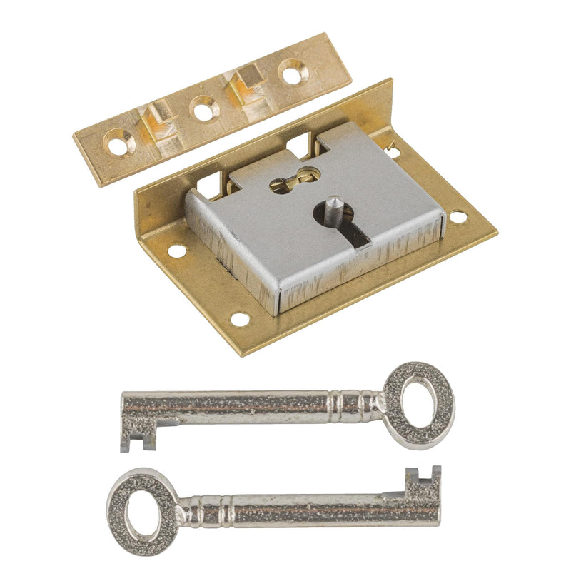 Medium Brass Half Mortise Chest or Box Lock with Two Skeleton Keys | HL2-SB-2K With Two Keys