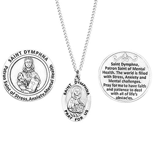 Rosemarie Collections Saint Pendant Necklace and 2 Religious Pocket Tokens St Dymphna