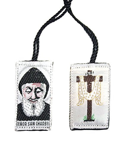 San Charbel Escapulario Negro with Holy Cross - Saint Charbel Black Scapulary Catholic Favor with charbel maklouf