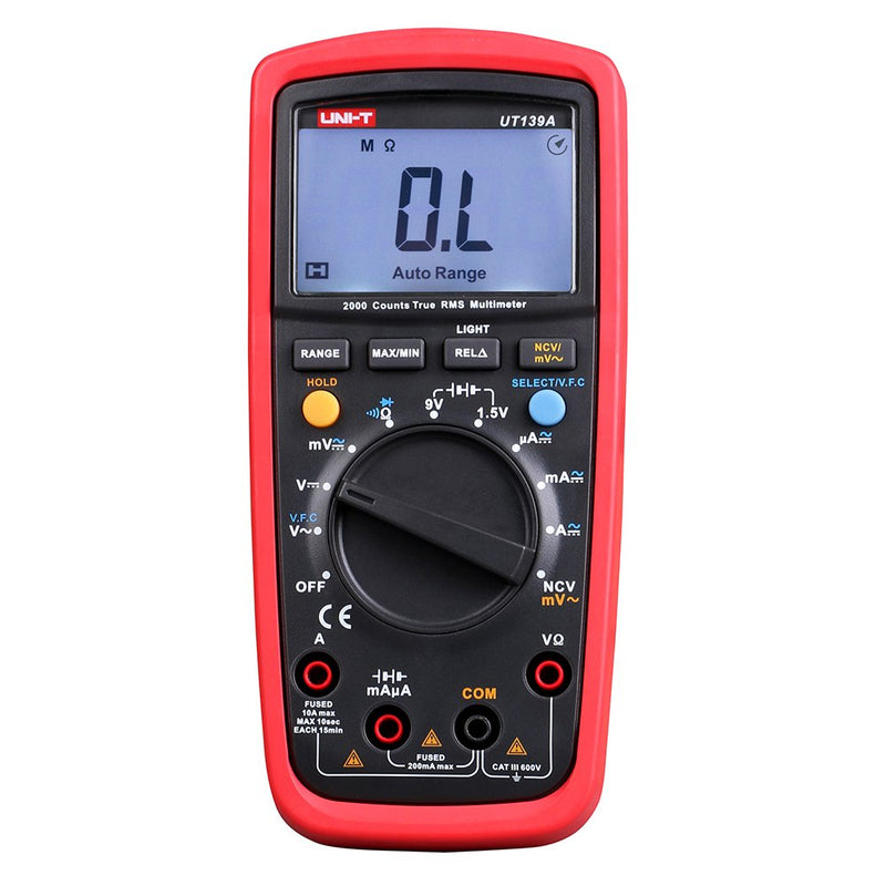 UNI-T UT139A CAT III 600V True RMS Digital Multimeter with Frequency,NCV,Resistance, Voltage,Temperature Measurement,Red/Grey