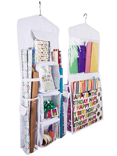 Double-Sided Hanging Gift Bag and Gift Wrap Organizer (White) White