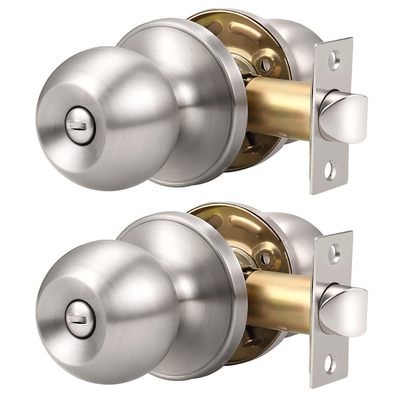 Knobonly 2 Pack Bedroom/Bathroom Satin Nickel Door Knobs Privacy Door Sets Hardware Interior Ball Shap Door Handles