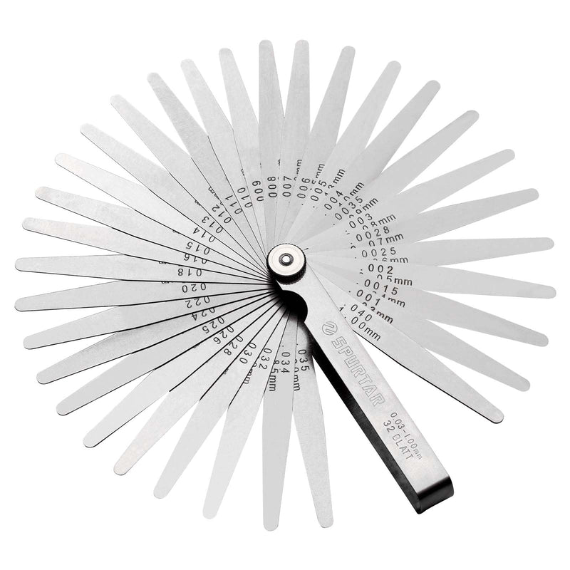 Spurtar Feeler Gauge 0.03-1.00 mm/0.001-0.04 Inches 32 Blades Conical | Metric and Imperial Double Marked For Spark Plugs, Valves, Pistons, Guitars, For Measuring Electrode Distance Width