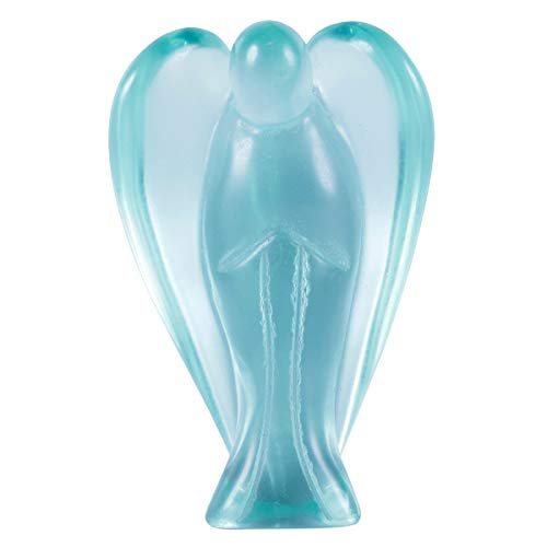 mookaitedecor Hand Carved Blue Crystal Glass Guardian Angel Figurine Light Blue
