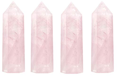 Luckeeper Healing Crystal Wands | 2" Rose Quartz Crystal Points 6 Faceted Reiki Chakra Meditation Therapy 4 PCS Pink Rose Quartz 2" Tall