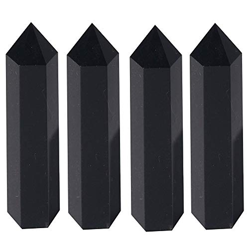 Luckeeper Healing Crystal Wands | 2" Black Obsidian| 6 Faceted Reiki Chakra Meditation Therapy 4 PCS 2" Tall