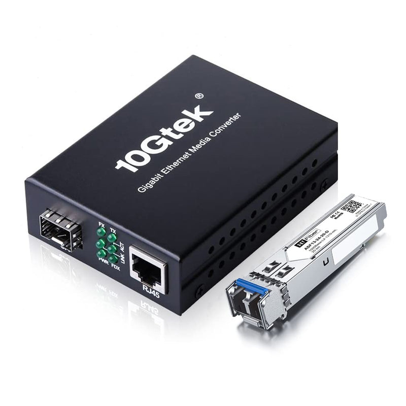 [Australia - AusPower] - Fiber to Ethernet Media Converter, Gigabit Single Mode SFP LC Converter, 1000Base-LX to 10/100/1000M RJ45, SMF, 1310nm, up to 20km (12.4miles) Single Mode: 20km 1 Pack 