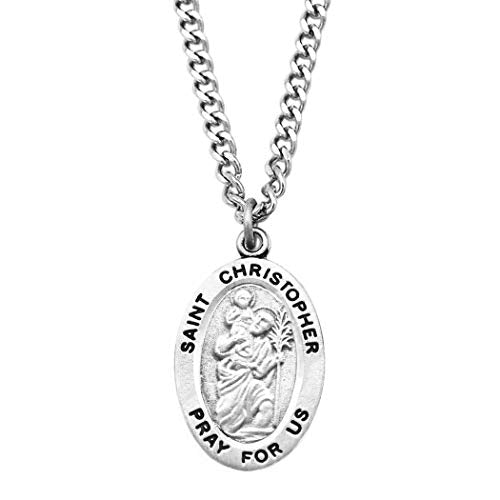 Rosemarie Collections Religious Saint Medal Pendant On Claspless Stainless Steel Curb Chain Necklace With Biography And Picture Folder, 24" St Christopher