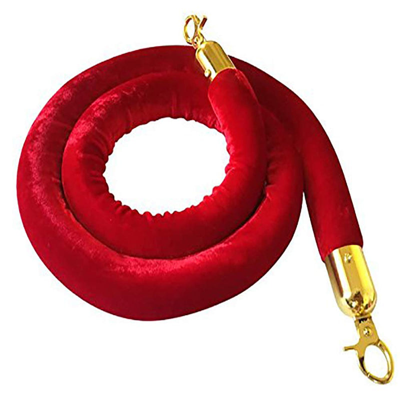 [Australia - AusPower] - Red Velvet Stanchion Rope Crowd Control Rope Barrier with Gold Color Plated Hooks, 5 Foot 5 foot Red 