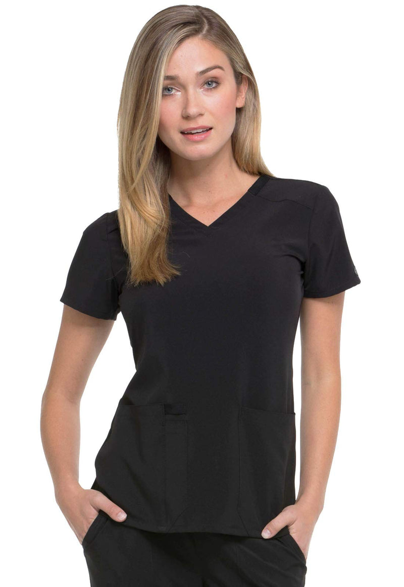 [Australia - AusPower] - Dickies EDS Essentials Scrubs, V-Neck Womens Tops with Four-Way Stretch and Moisture Wicking DK615 Large Black 