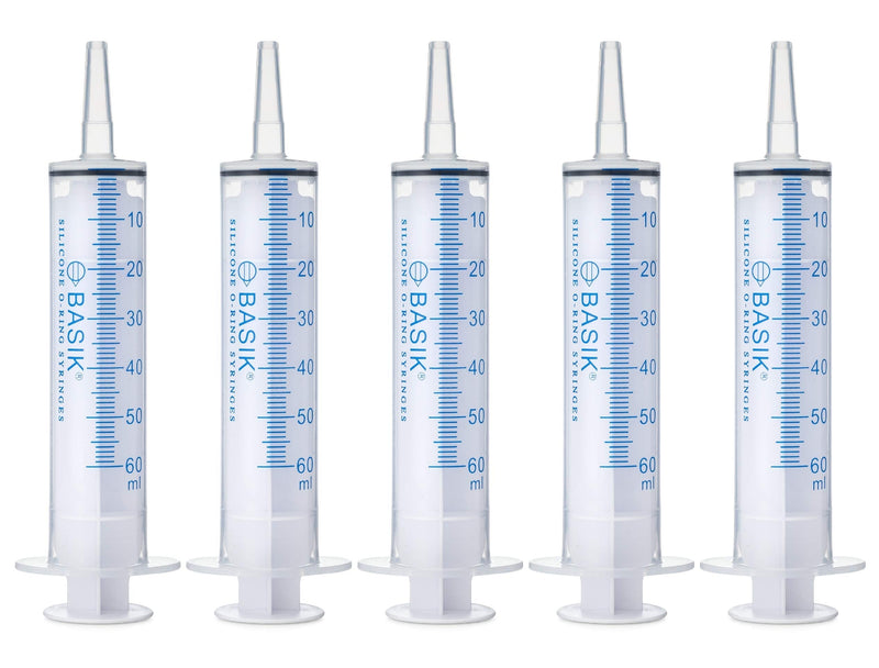[Australia - AusPower] - BASIK 60ml | 60cc Cath Tip Silicone O-Ring Syringes | Tube Feeding | Oral Syringe Craft and Garden Multi-Use Syringe 5/Pack 