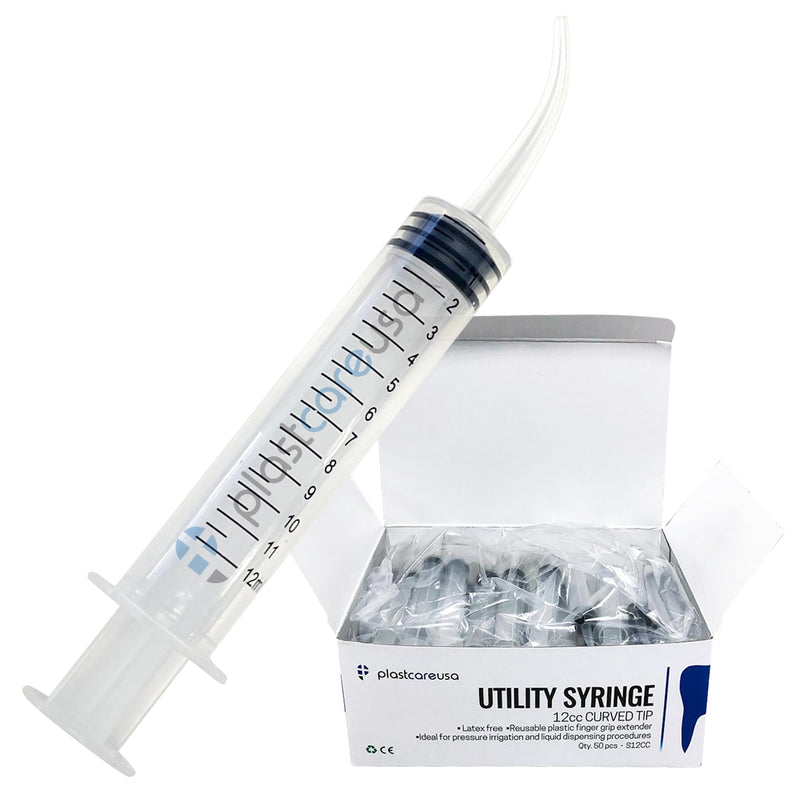 [Australia - AusPower] - 50 Curved Tip Irrigation Syringes (12cc / 12ml) - Disposable Oral Dispensing Utility Syringe (Box of 50) by PlastCare USA 12 ml 50.0 