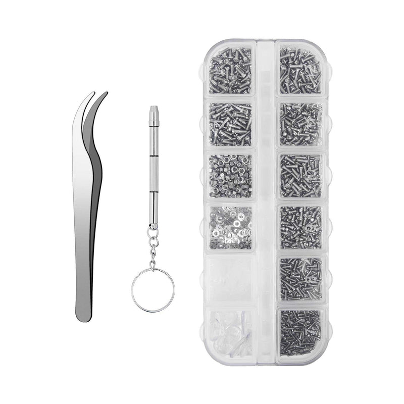 [Australia - AusPower] - Sunglasses Eyeglasses Repair Kit, 1100PCS Tiny Stainless Steel Screws and 5 Pairs Nose Pads with Micro Screwdriver Tweezer for Watch Clock Spectacle Eye Glass Repair 